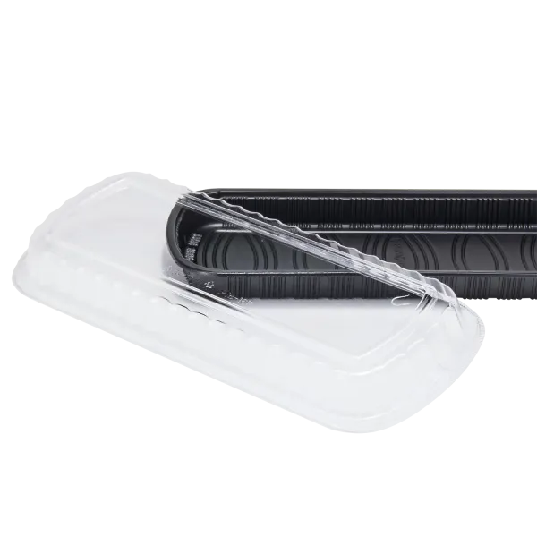 [100 ct] Full Slab Black PP Plastic Rib Container with Clear OPS lid