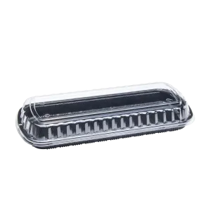 [100 ct] Full Slab Black PP Plastic Rib Container with Clear OPS lid