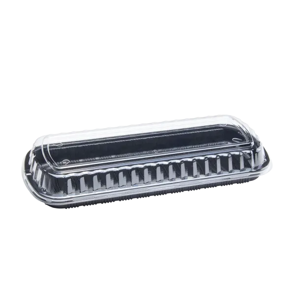 [100 ct] Full Slab Black PP Plastic Rib Container with Clear OPS lid