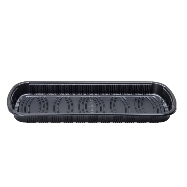 [100 ct] Full Slab Black PP Plastic Rib Container with Clear OPS lid