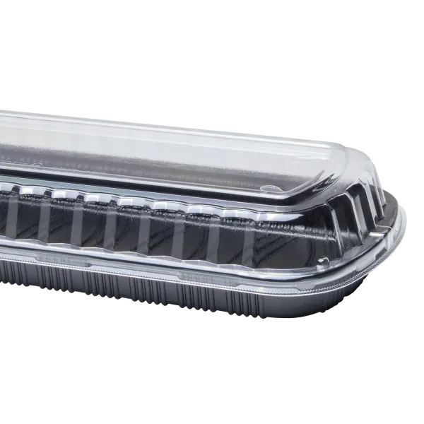 [100 ct] Full Slab Black PP Plastic Rib Container with Clear OPS lid