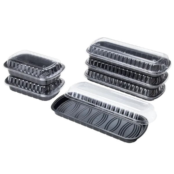 [100 ct] Full Slab Black PP Plastic Rib Container with Clear OPS lid