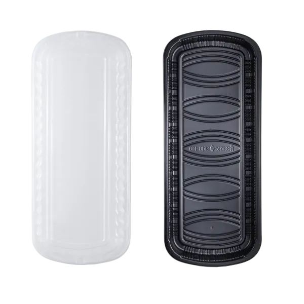 [100 ct] Full Slab Black PP Plastic Rib Container with Clear OPS lid