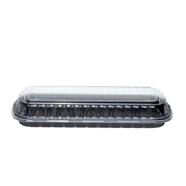 [100 ct] Full Slab Black PP Plastic Rib Container with Clear OPS lid