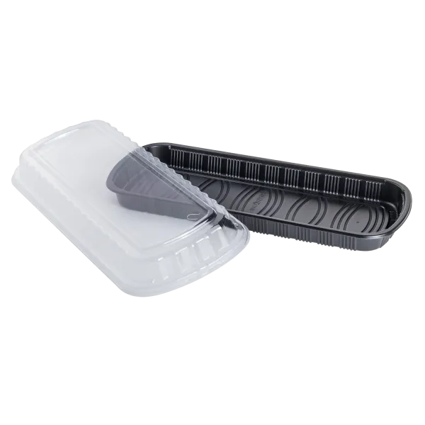 [100 ct] Full Slab Black PP Plastic Rib Container with Clear OPS lid