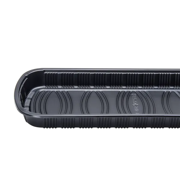 [100 ct] Full Slab Black PP Plastic Rib Container with Clear OPS lid
