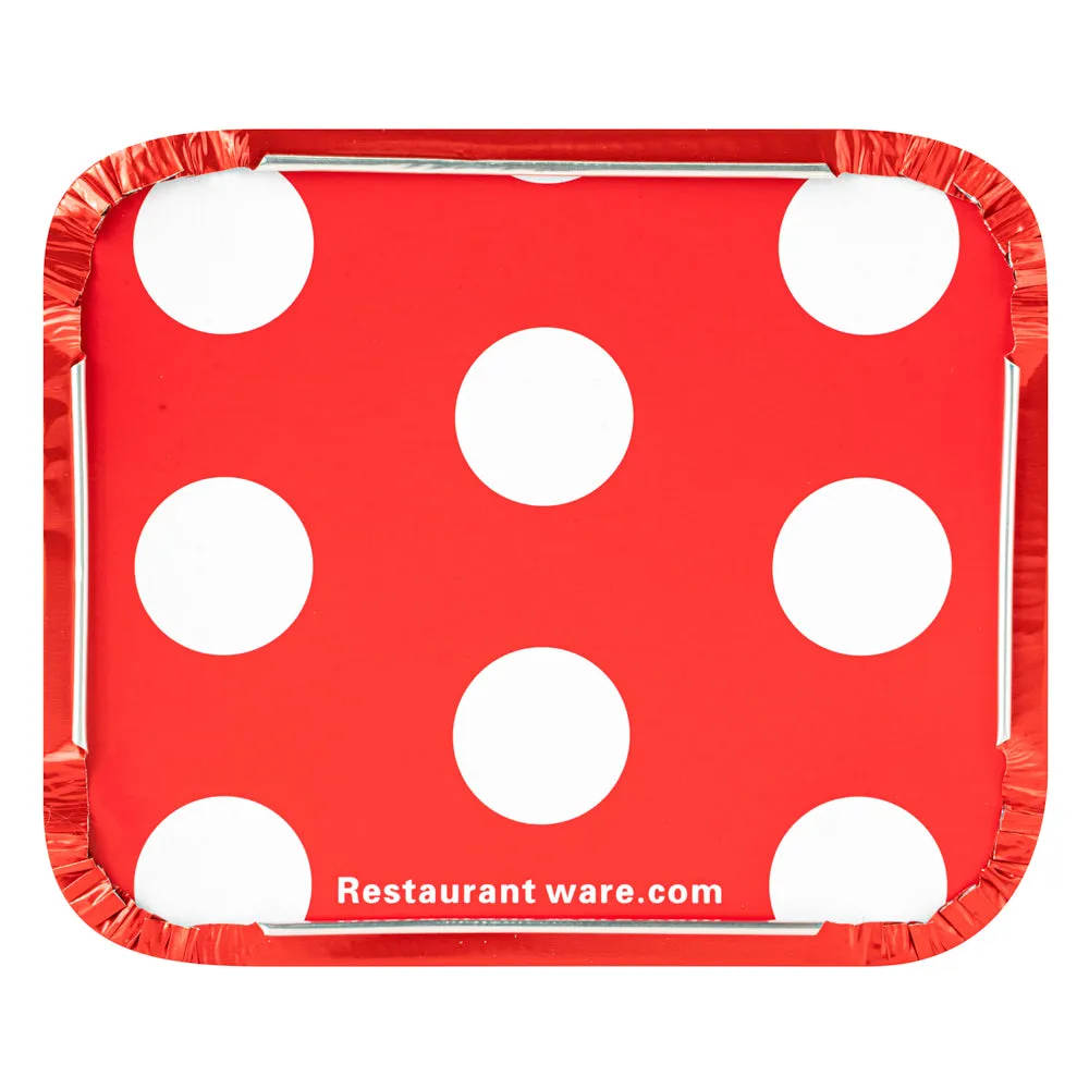 12 oz Rectangle Red Aluminum Take Out Container - with Polka Dot Paper Lid - 5 3/4" x 4 3/4" x 1 3/4" - 200 count box