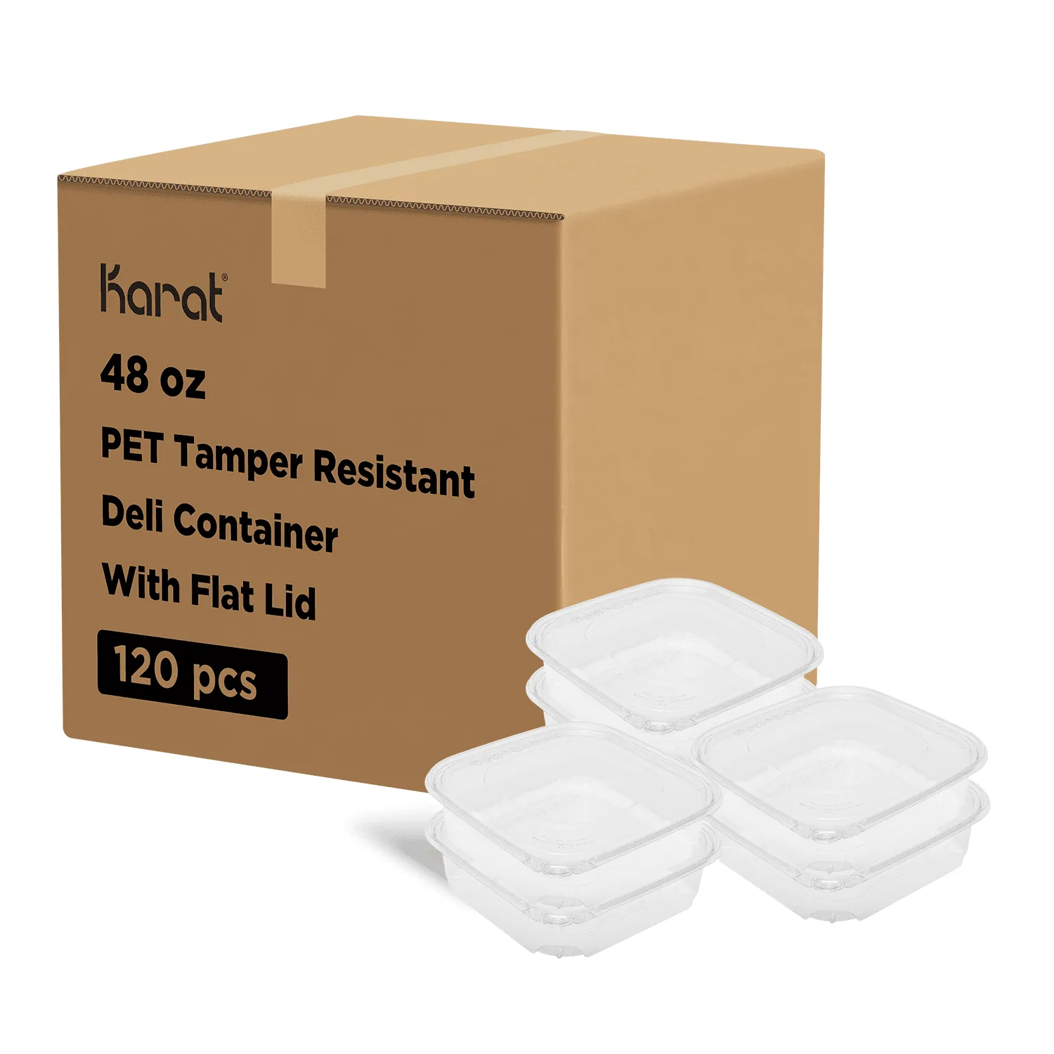 [120 sets] 48 oz PET Tamper Resistant Deli Containers with Flat Lid