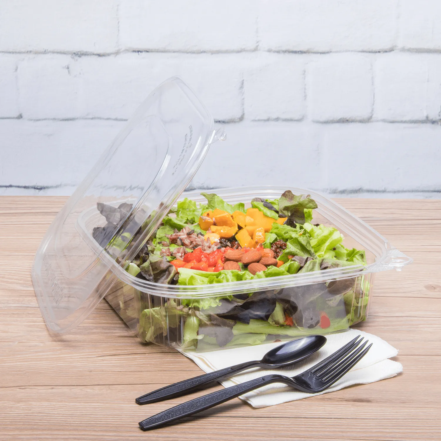 [120 sets] 48 oz PET Tamper Resistant Deli Containers with Flat Lid