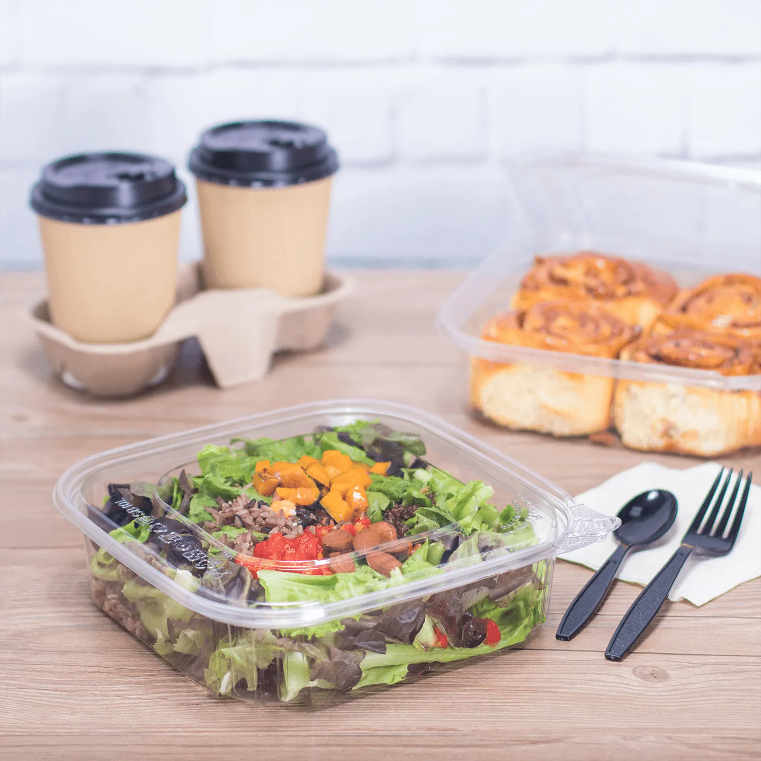 [120 sets] 48 oz PET Tamper Resistant Deli Containers with Flat Lid