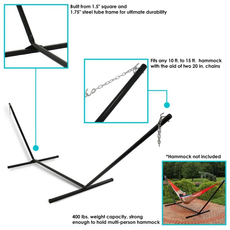 15' Heavy-Duty Steel Hammock Stand - Black