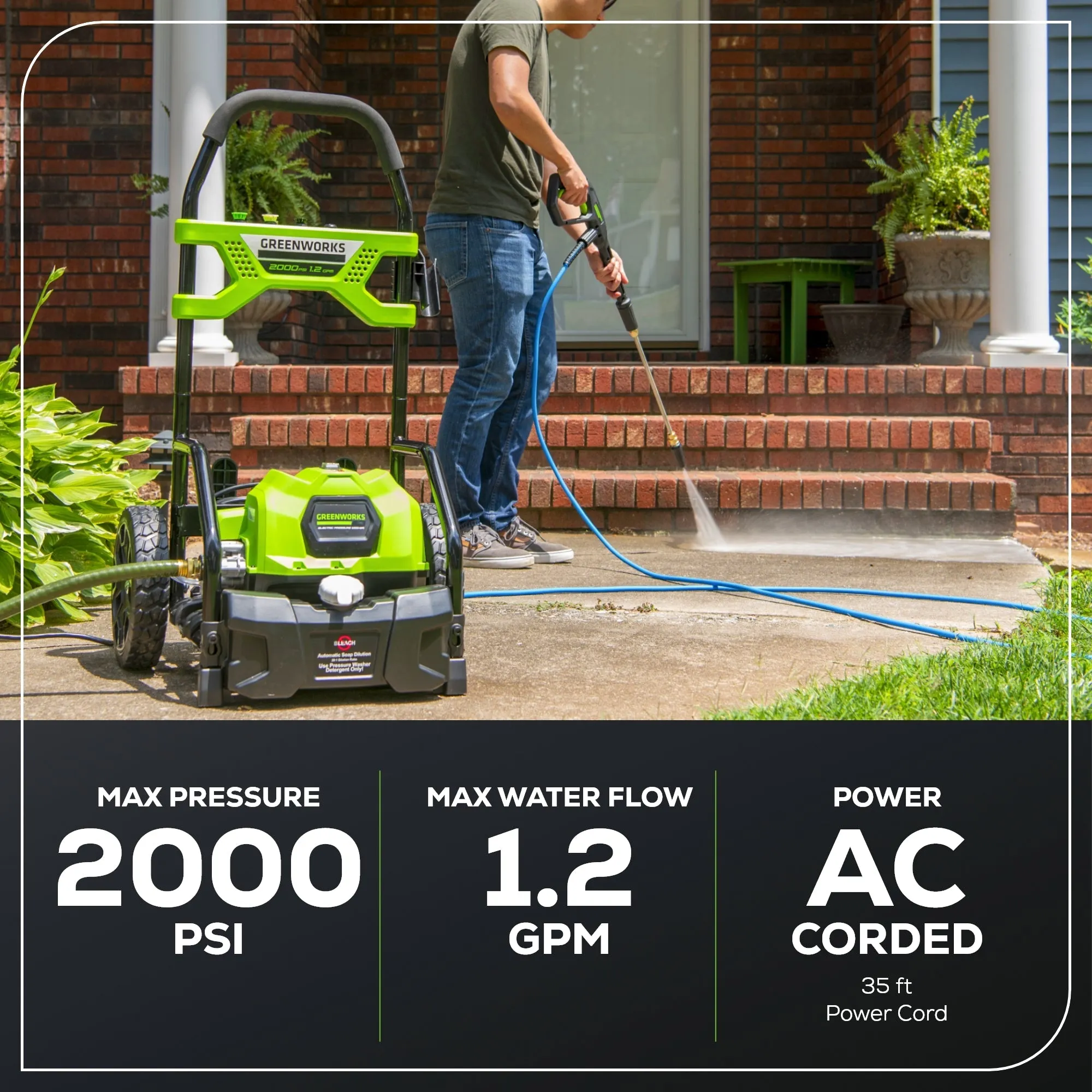 2000 PSI 1.2 GPM Cold Water Electric Pressure Washer with 12-inch Surface Cleaner and Premium Foam Cannon