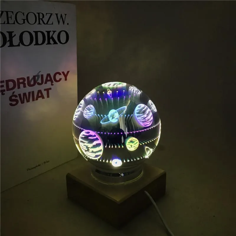 3D Glass Cover Table Lamp Sky Moon Magic Light LED Bedside Bedroom Decoration USB Desk Night Light