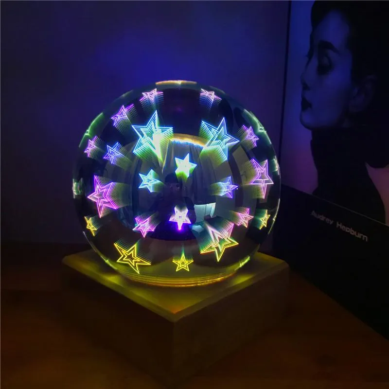 3D Glass Cover Table Lamp Sky Moon Magic Light LED Bedside Bedroom Decoration USB Desk Night Light