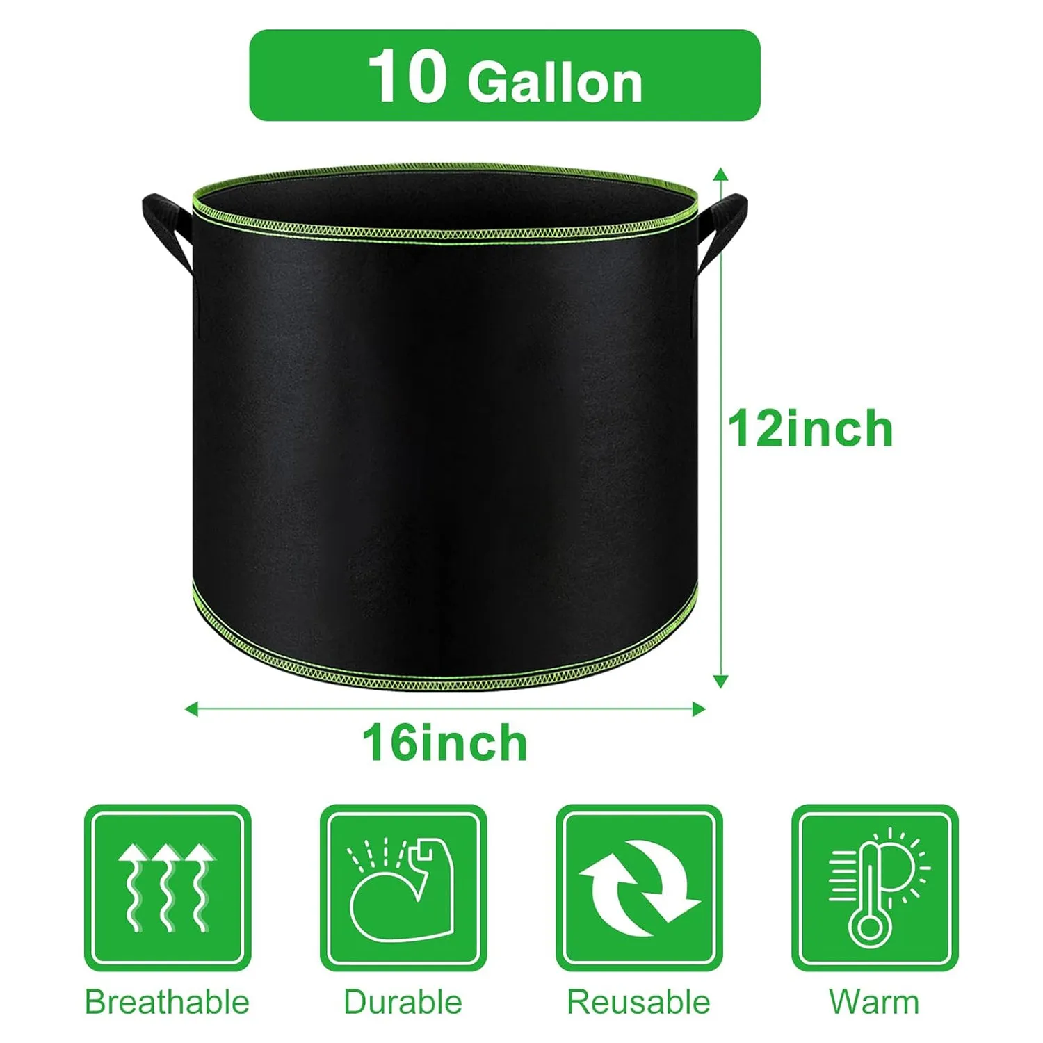 5-Pack 10 Gallon Grow Bags with Handles Thickened Nonwoven Fabric Pots Bn-link