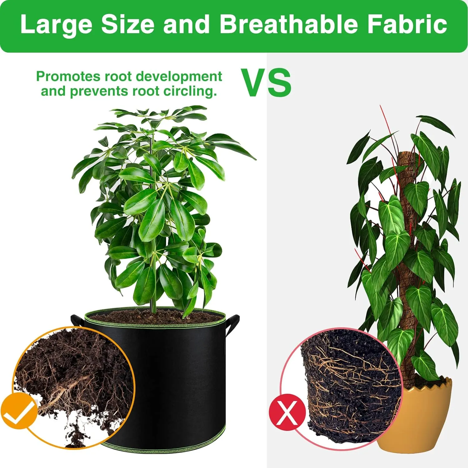5-Pack 10 Gallon Grow Bags with Handles Thickened Nonwoven Fabric Pots Bn-link