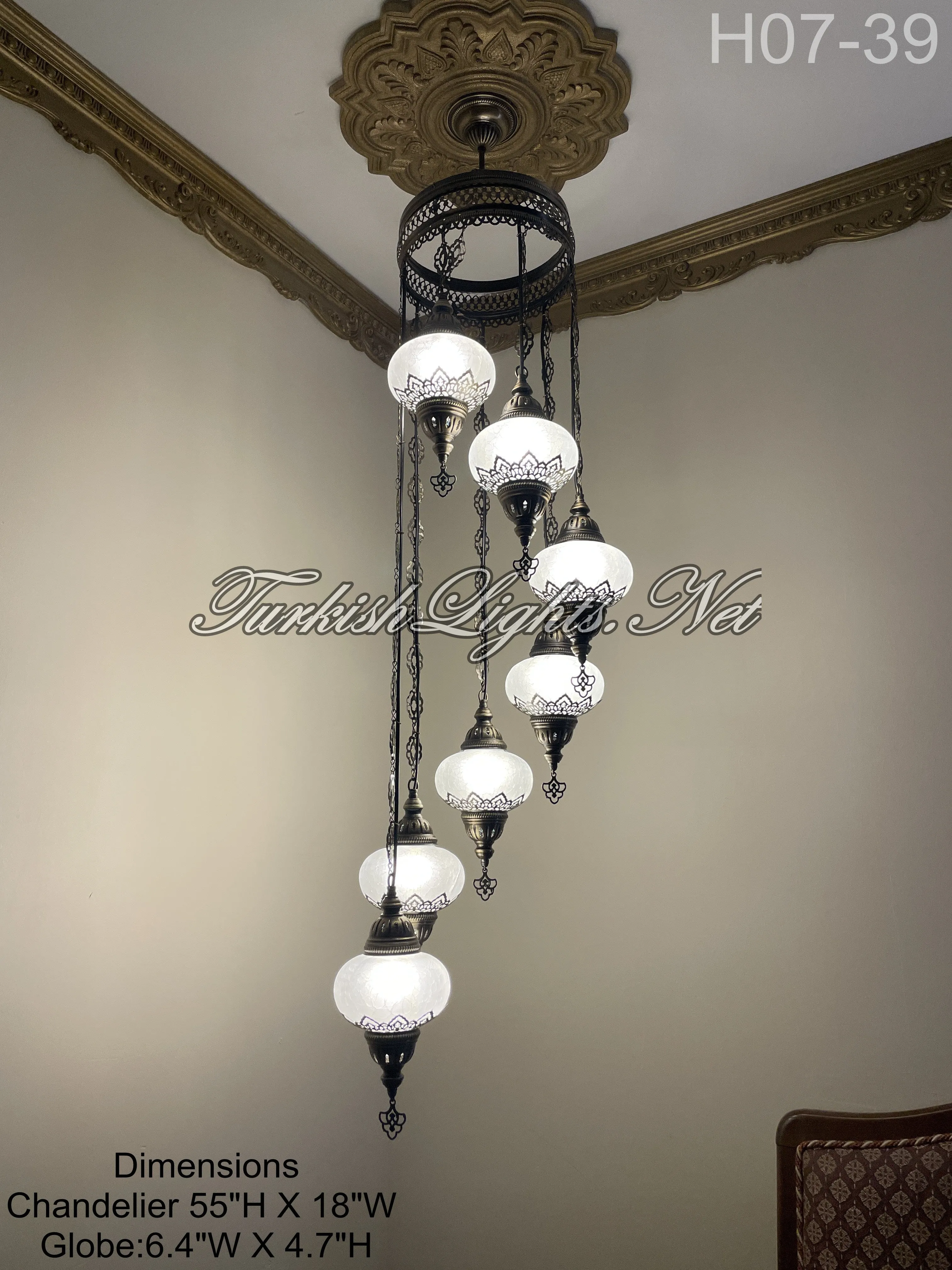 7 (L) BALL TURKISH WATER DROP MOSAIC CHANDELIER WİTH LARGE GLOBES 10 TO CHOOSE