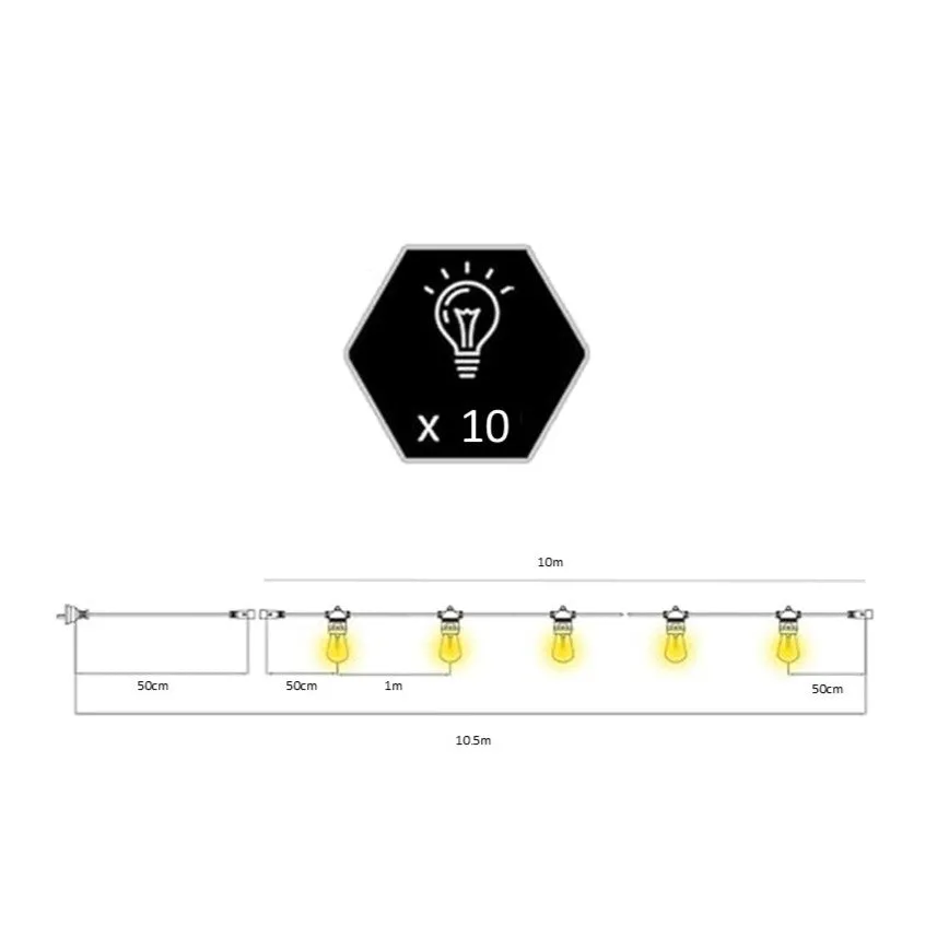 A19 Amber Bulb | 10m 10 Bulbs | Drop Hang Dimmable Festoon Lights