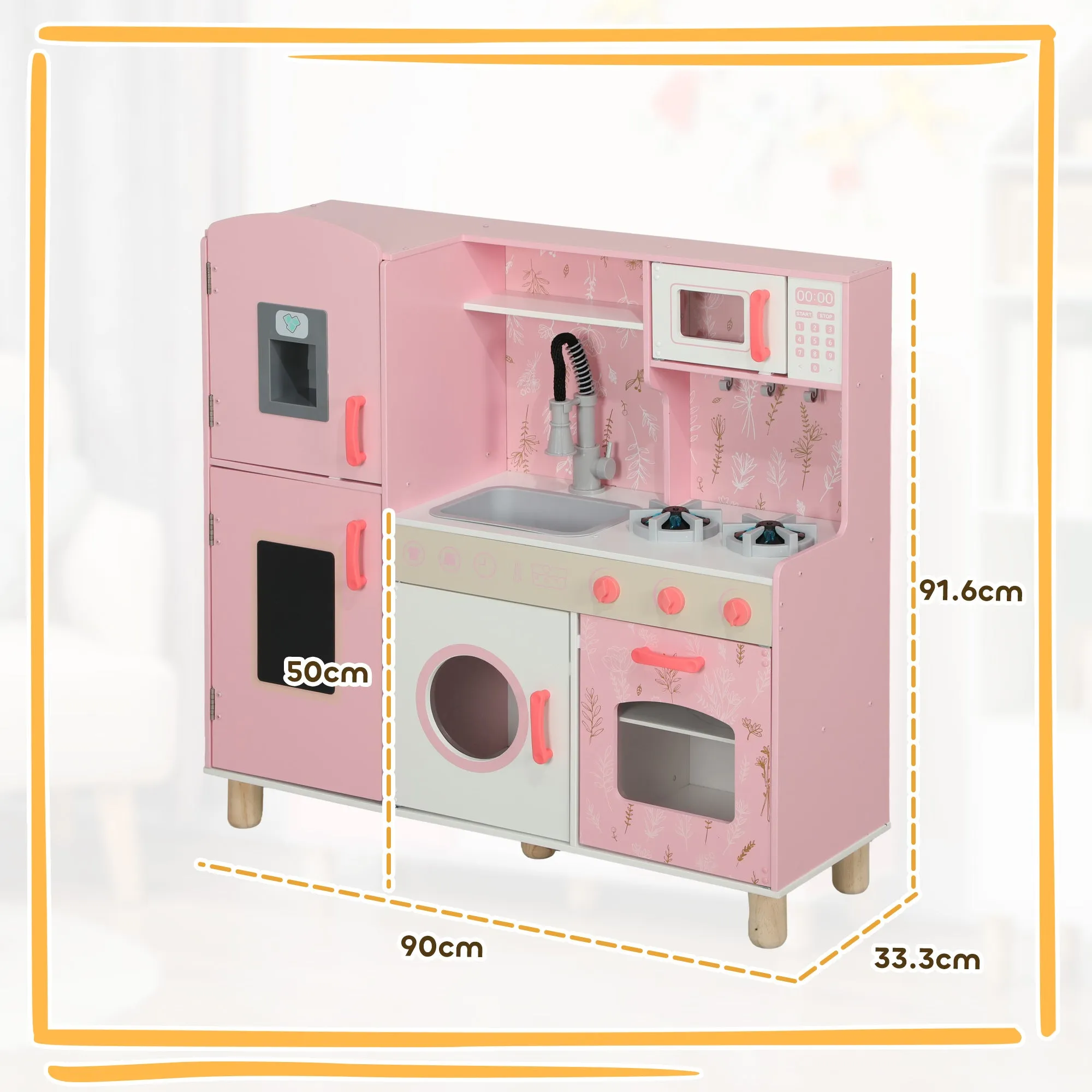 AIYAPLAY Play Kitchen Kids Kitchen Set with Lights and Sounds - Pink