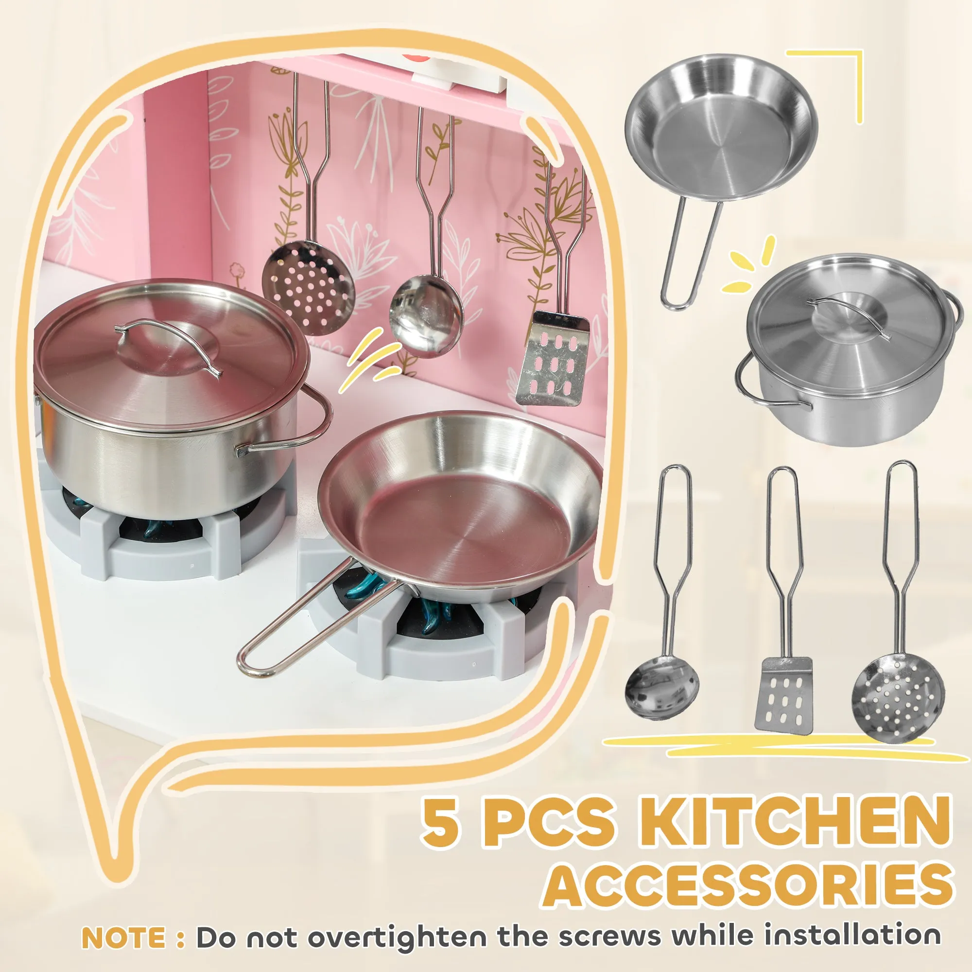 AIYAPLAY Play Kitchen Kids Kitchen Set with Lights and Sounds - Pink
