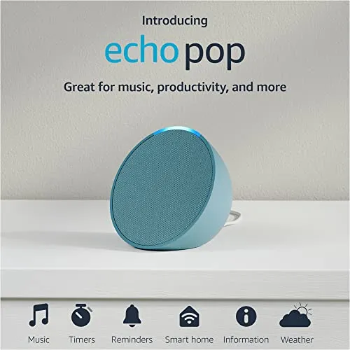 Amazon Echo Pop (newest model), Our smallest Alexa speaker, Fits in any room, Midnight Teal