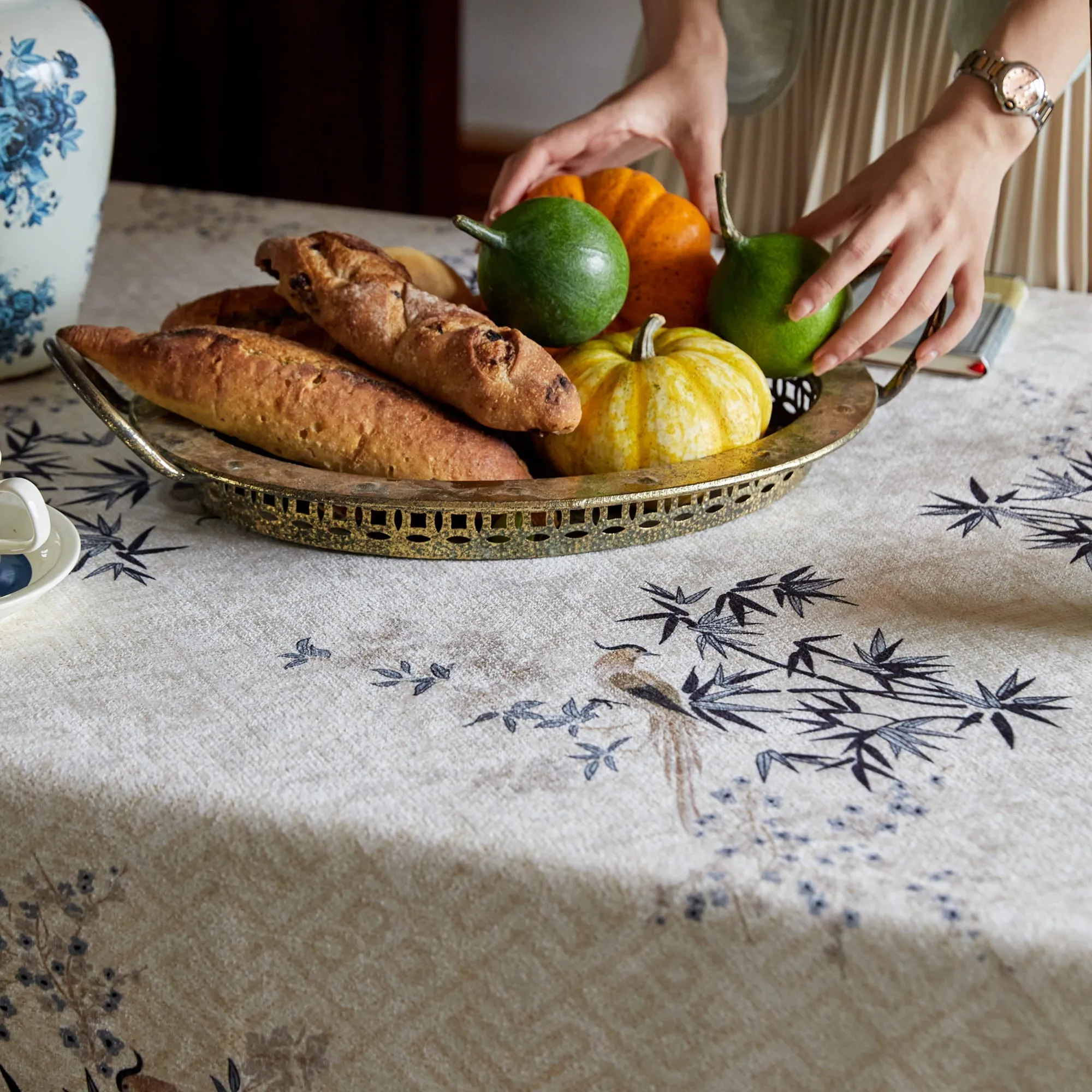 Amelia Classic Bamboo Leaf Printed Tablecloth