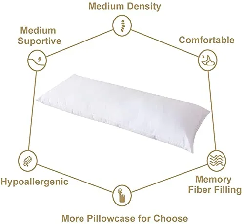 ATOOTFUSION Luxury Full Body Pillow Insert with Fiber Cover - Ultra Soft Body Pillow for Sleeping - Breathable Long Bed Pillow Insert, 20"x54" (Navy Blue)