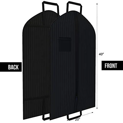 Black Pinstriped Suit Garment Travel Bags 3 Pack With ID Tag Window - 40" X 24"