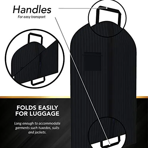 Black Pinstriped Suit Garment Travel Bags 3 Pack With ID Tag Window - 40" X 24"