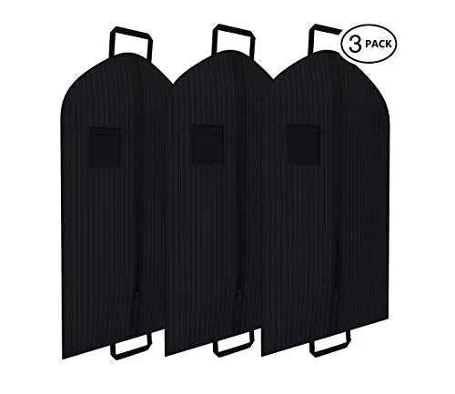Black Pinstriped Suit Garment Travel Bags 3 Pack With ID Tag Window - 40" X 24"