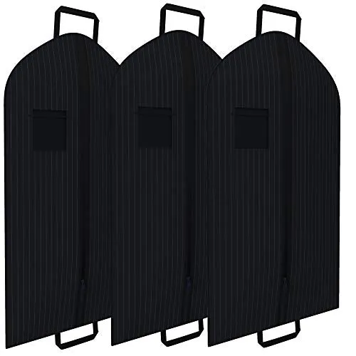 Black Pinstriped Suit Garment Travel Bags 3 Pack With ID Tag Window - 40" X 24"