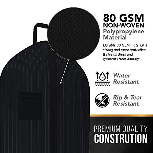 Black Pinstriped Suit Garment Travel Bags 3 Pack With ID Tag Window - 40" X 24"