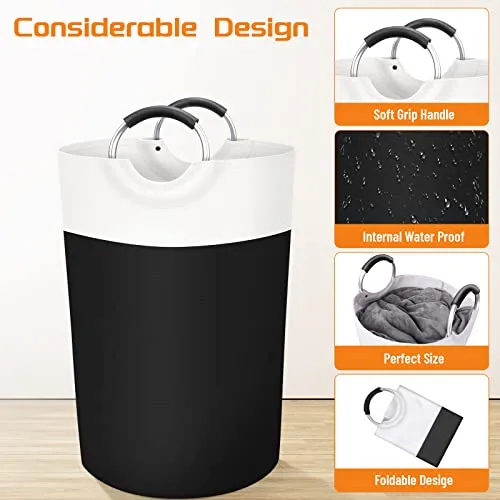 BlissTotes Laundry Basket, Laundry Hamper, Collapsible Laundry Baskets, Dirty Clothes Hamper, Waterproof Laundry Basket with Foam Protected Aluminum Handles for College Dorm, Family 75L (Black)