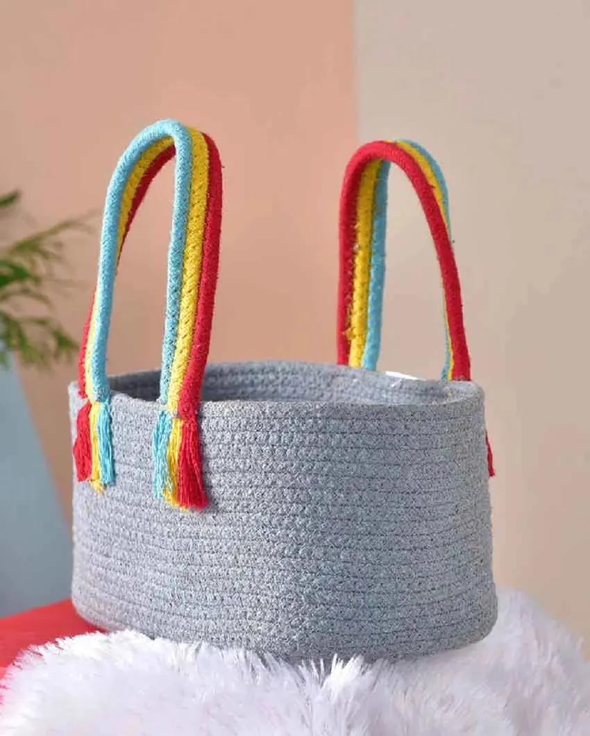 Boho Rainbow Cotton & Jute Basket | 10 x 7 x 5 inches