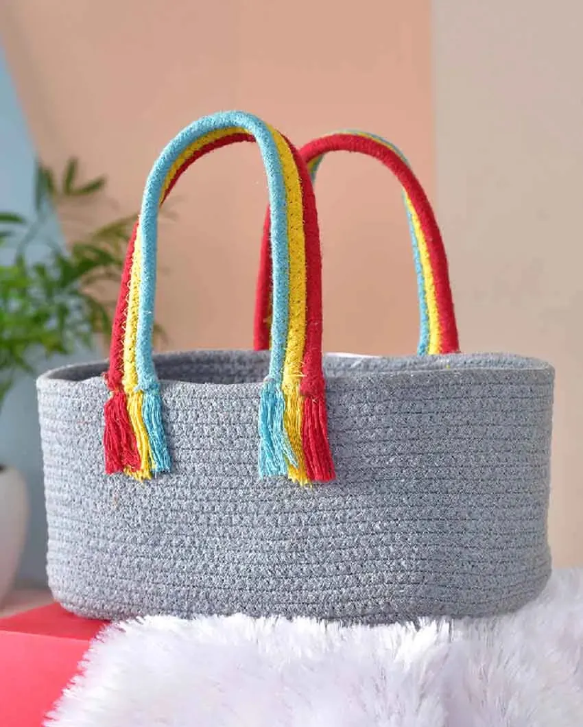 Boho Rainbow Cotton & Jute Basket | 10 x 7 x 5 inches