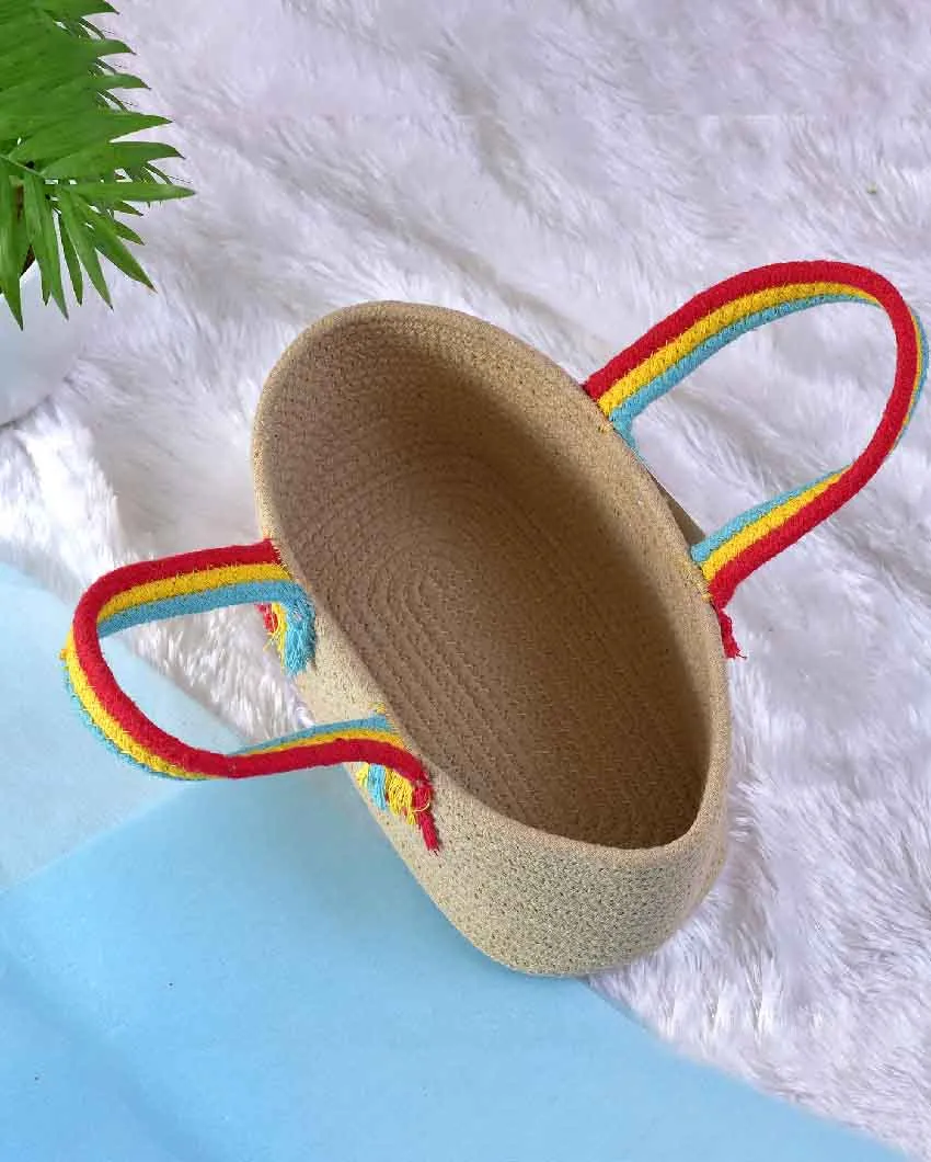 Boho Rainbow Cotton & Jute Basket | 10 x 7 x 5 inches