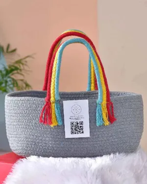 Boho Rainbow Cotton & Jute Basket | 10 x 7 x 5 inches