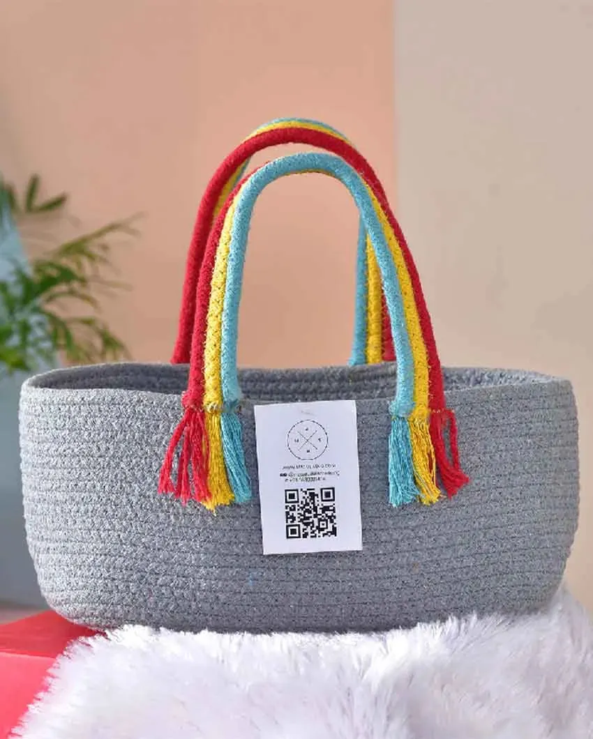 Boho Rainbow Cotton & Jute Basket | 10 x 7 x 5 inches