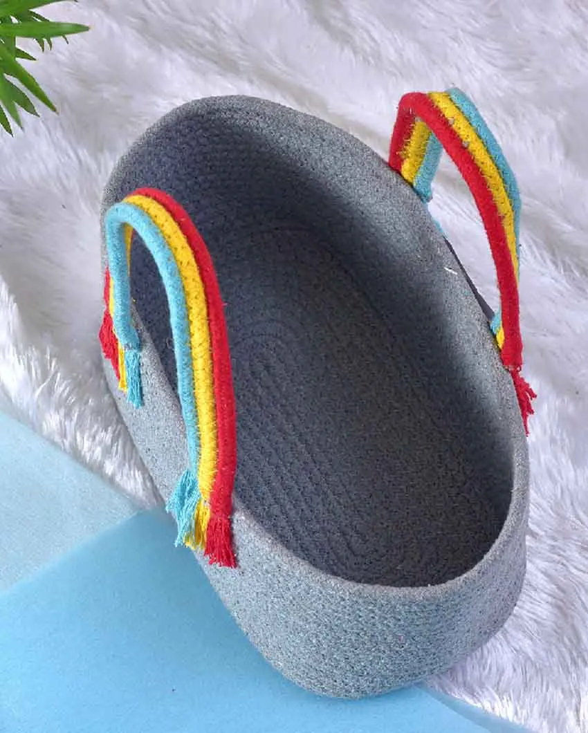 Boho Rainbow Cotton & Jute Basket | 10 x 7 x 5 inches