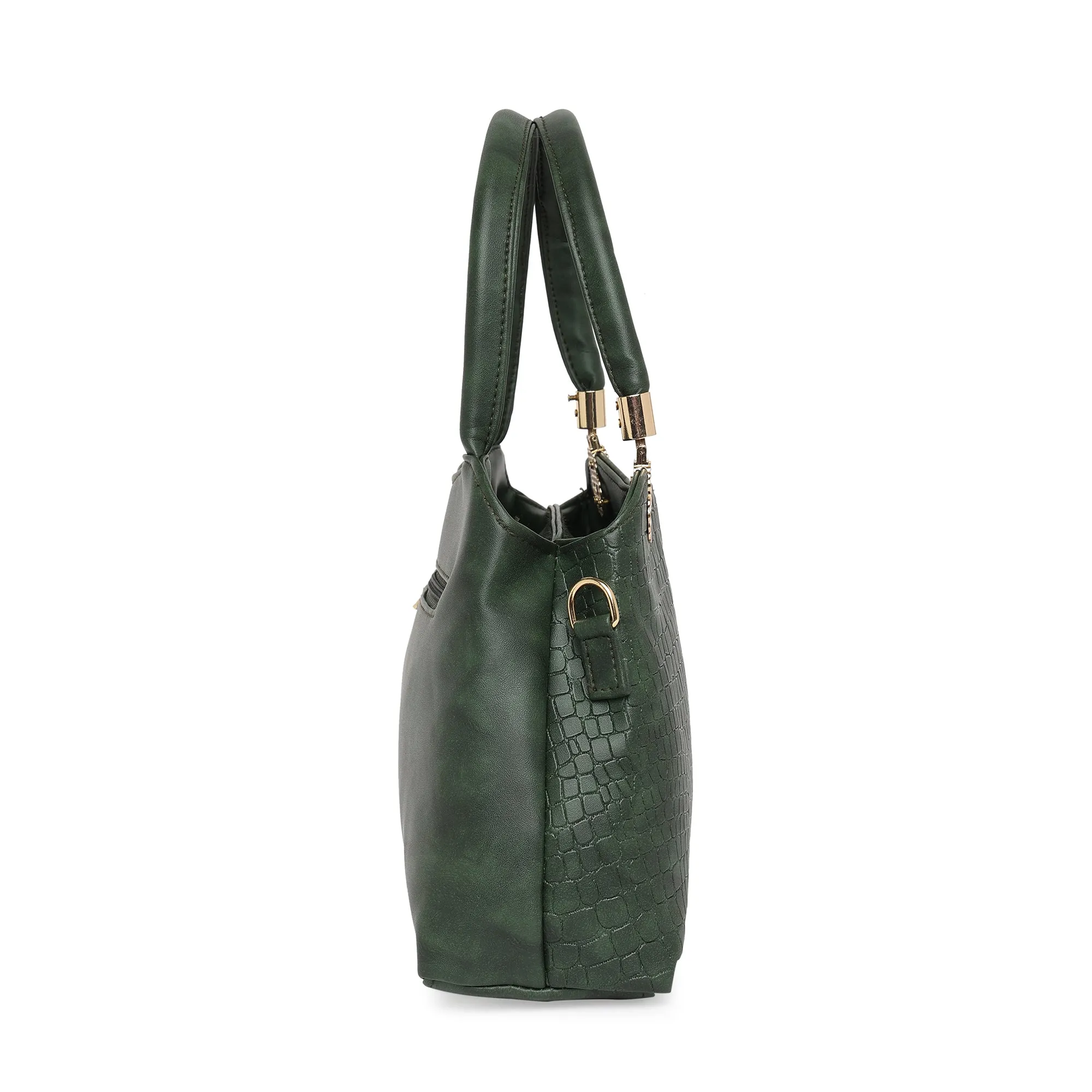 Bottle Green Women Vegan Leather Handbag With Belt