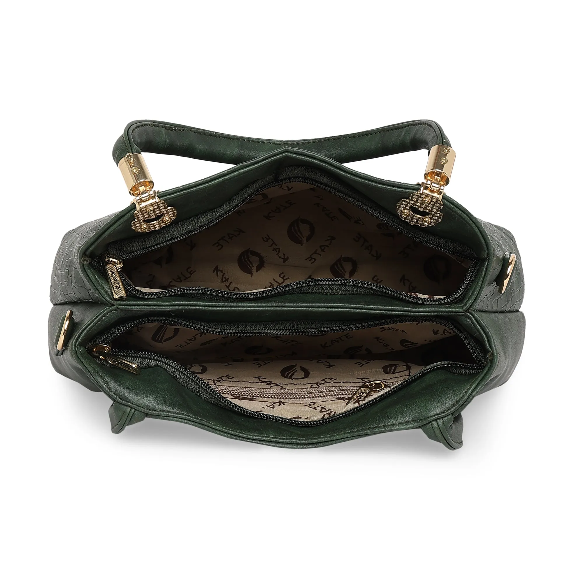 Bottle Green Women Vegan Leather Handbag With Belt