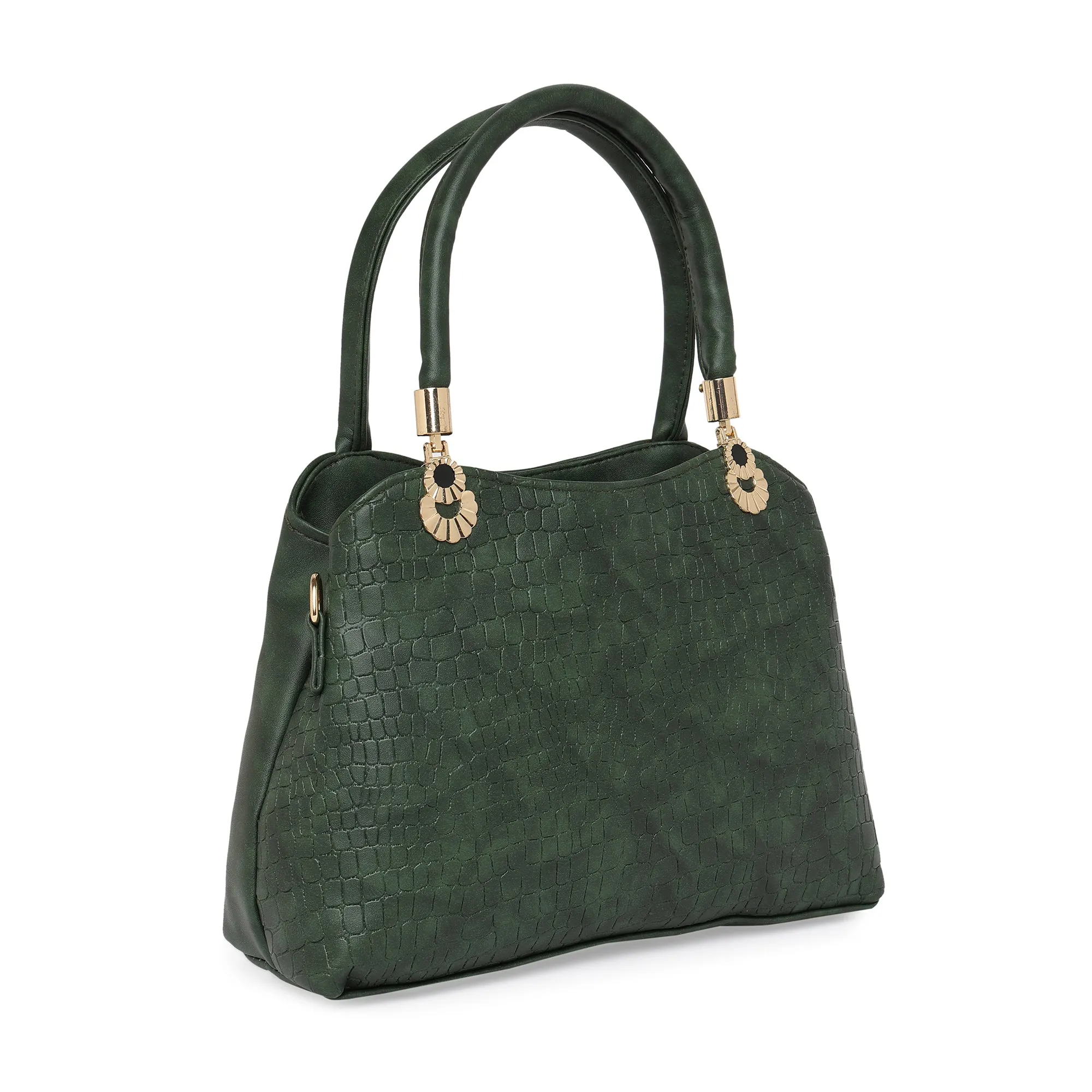 Bottle Green Women Vegan Leather Handbag With Belt