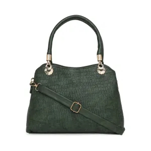 Bottle Green Women Vegan Leather Handbag With Belt
