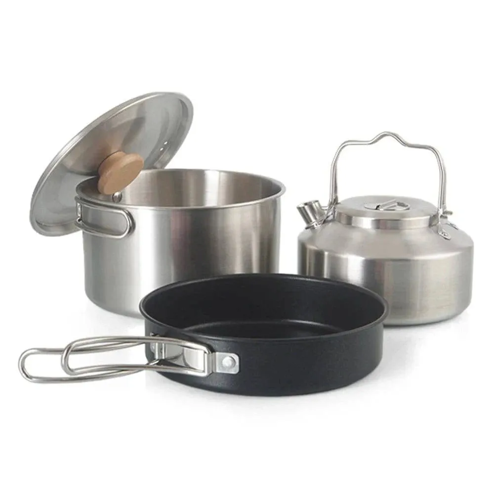 Camping Cookware Set Foldable Camping Pots Frying Pans and 900ml Kettle Stainless Steel Cookware for Hiking Picnic