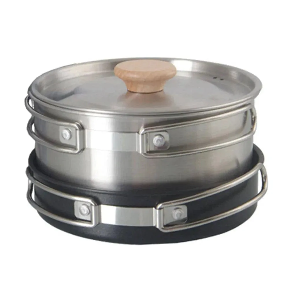 Camping Cookware Set Foldable Camping Pots Frying Pans and 900ml Kettle Stainless Steel Cookware for Hiking Picnic