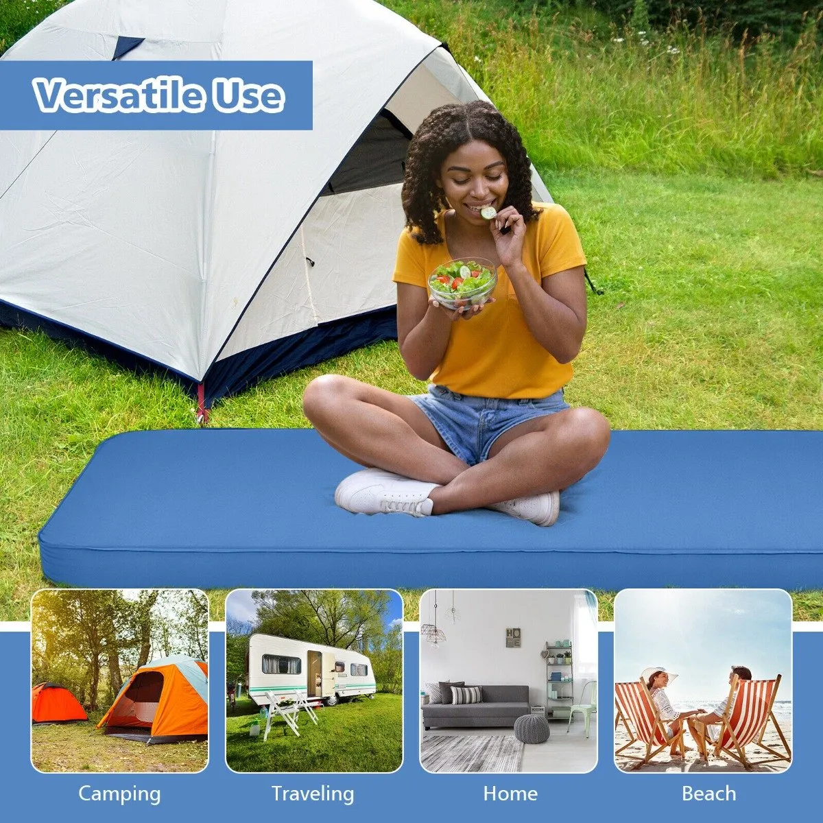Camping Sleeping Pad with carrying Bag for Traveling Hiking-Blue