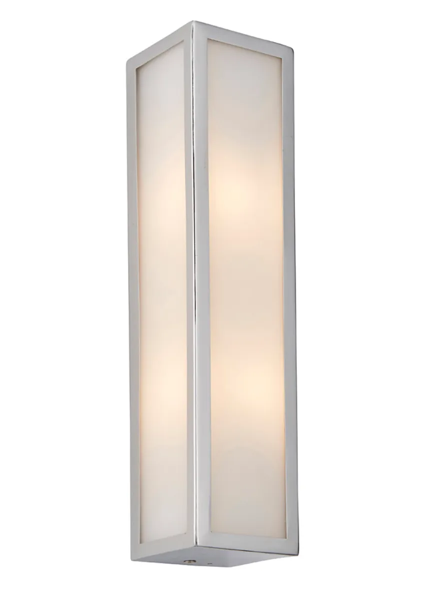 Contemporary Chrome Box Wall Light with Frosted Glass - ID 13547