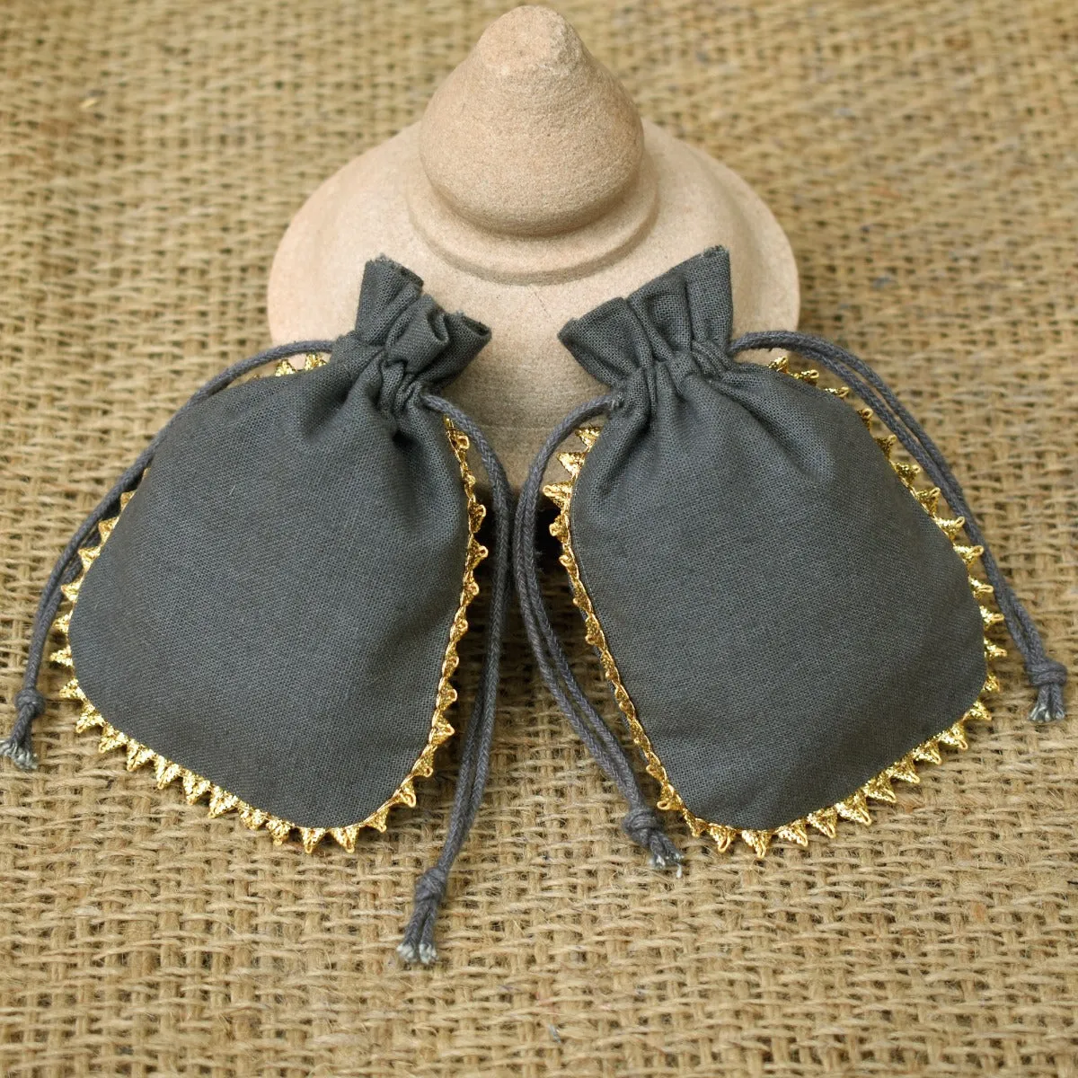 Custom Drawstring Bags Personalized Logo Small Bags Round Gold Lace Handmade Jewelry Grey Pouches – CraftJaipur