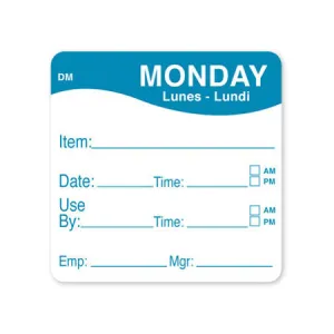 DayMark 1100531 "Monday" Dissolve Labels, 2" x 2", Roll of 250