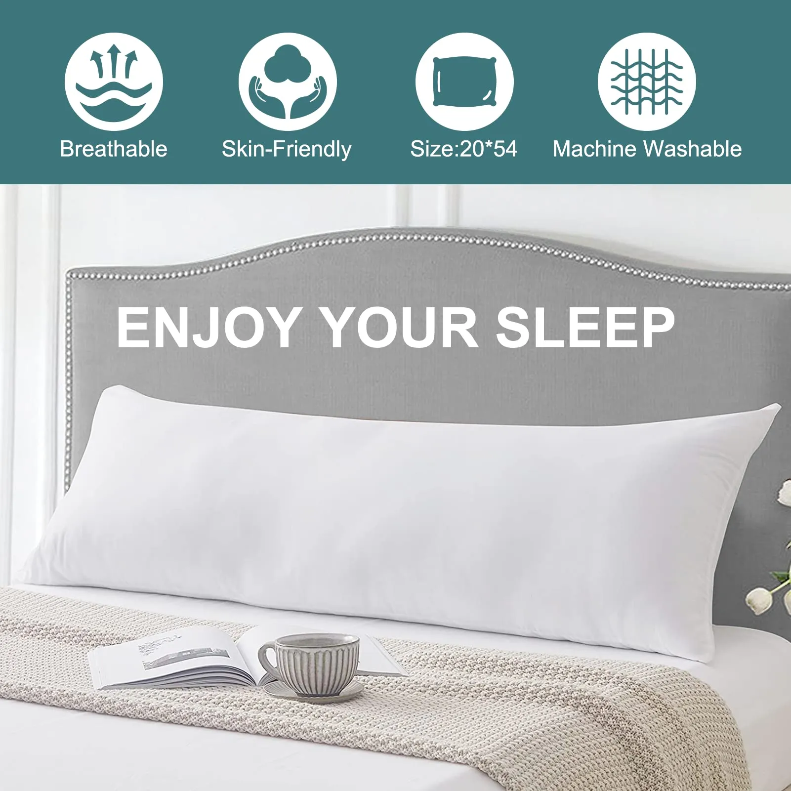 DOWNCOOL Memory Fiber Filling Body Pillow Insert- Breathable Bed Full Pillow for Long Side Sleeper Without Cover- 20 x 54 inch